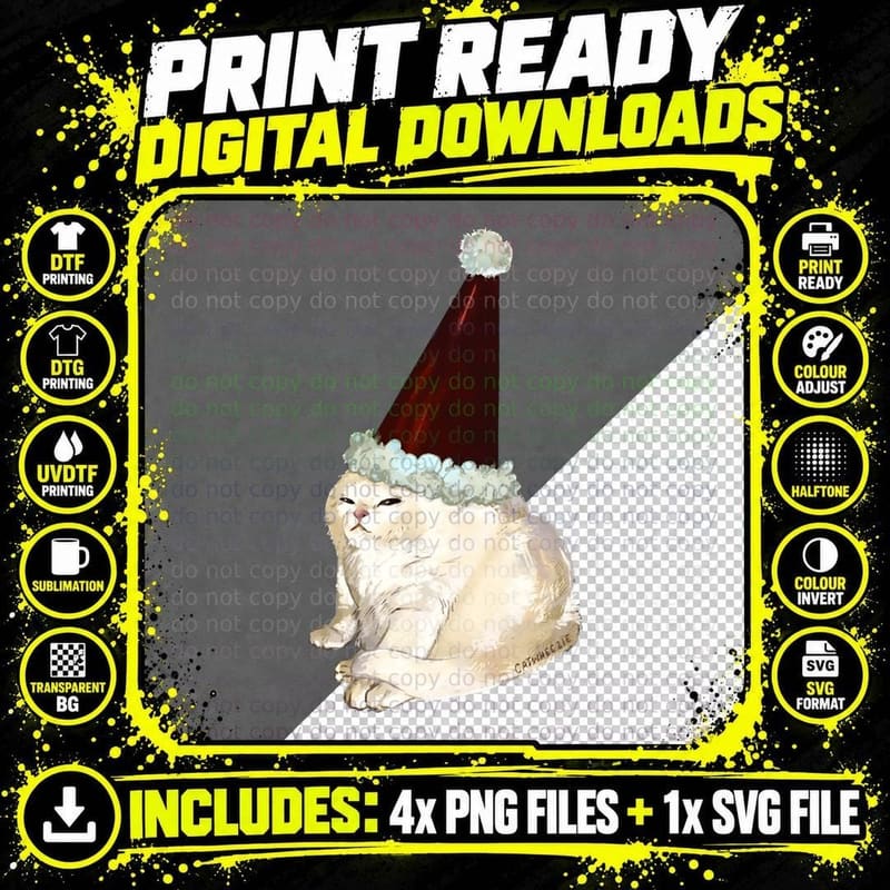 Santa Hat Meme Cat T-Shirt Png SVG Digital Bundle