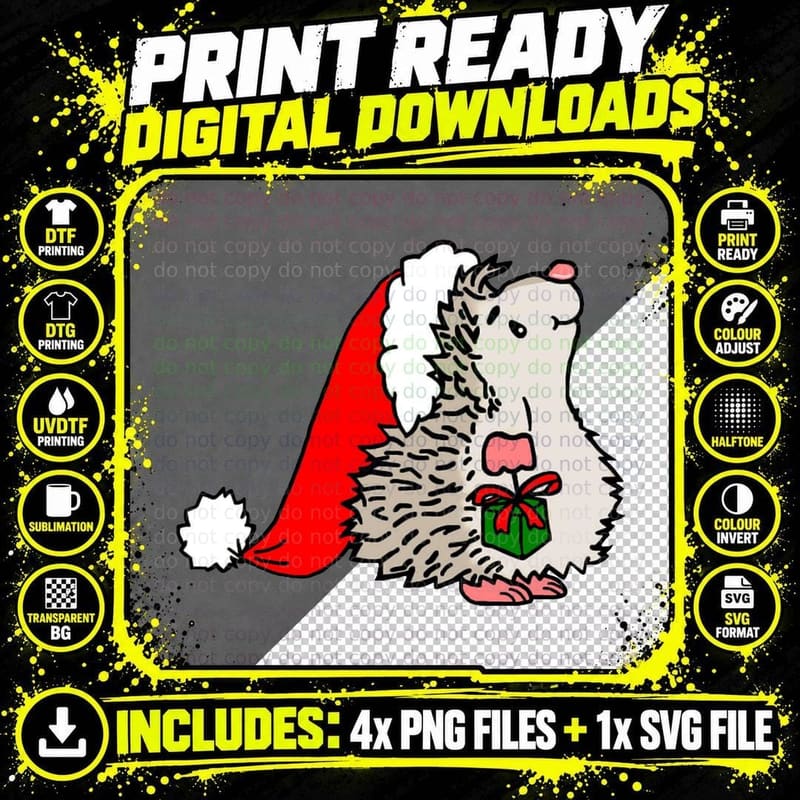 Santa Hedgehog Crewneck Sweatshirt, Xmas Present Png SVG Digital Bundle