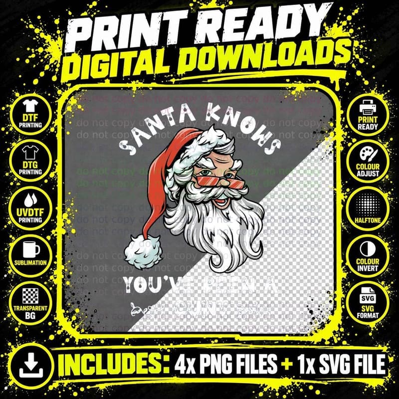 Santa Knows You've Been a Cunt Crewneck Sweatshirt Png SVG Digital Bundle