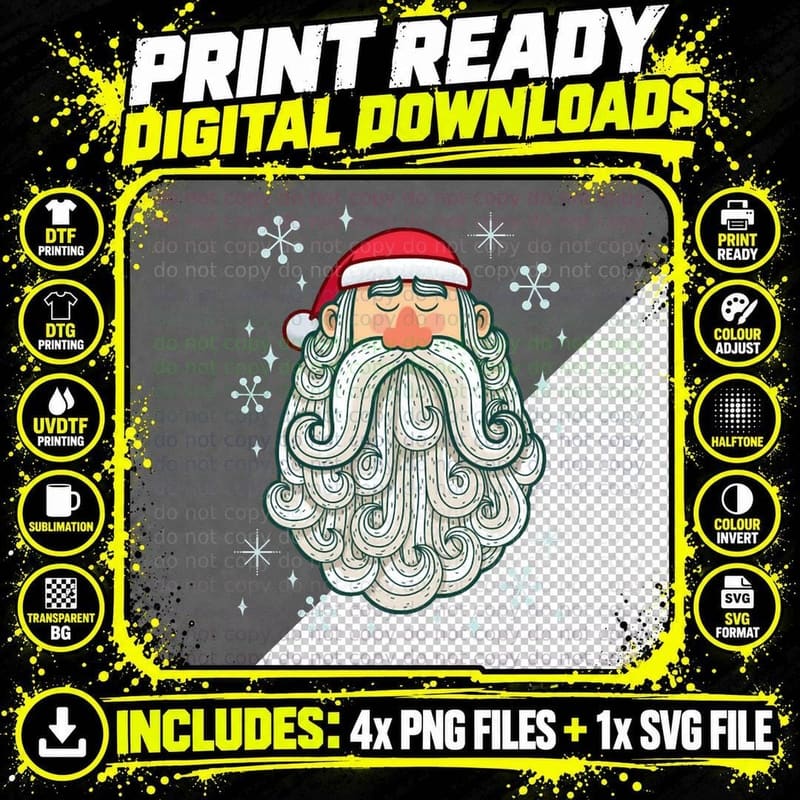 Santa Portrait Crewneck Sweatshirt, Xmas Present Png SVG Digital Bundle