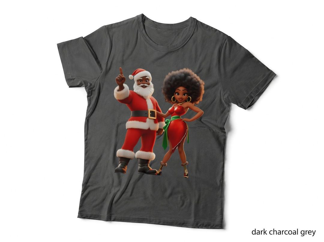 Santa and Mrs Claus Black Couple Christmas Holiday Matching Festive T-Shirt