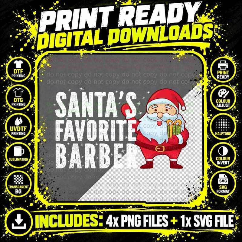 Santa's Favorite Barber Holiday Crewneck Sweatshirt Png SVG Digital Bundle