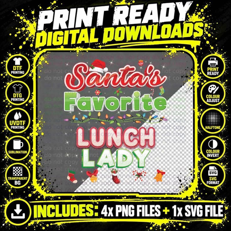 Santa's Favorite Lunch Lady Christmas Santa Claus Merry Png SVG Digital Bundle