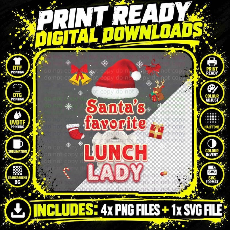 Santa's Favorite Lunch Lady Christmas Santa Claus Merry Png SVG Digital Bundle