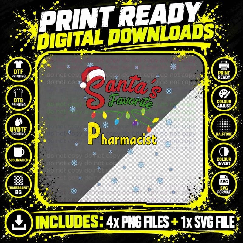 Santa's Favorite Pharmacist Christmas Pajama Crewneck Png SVG Digital Bundle