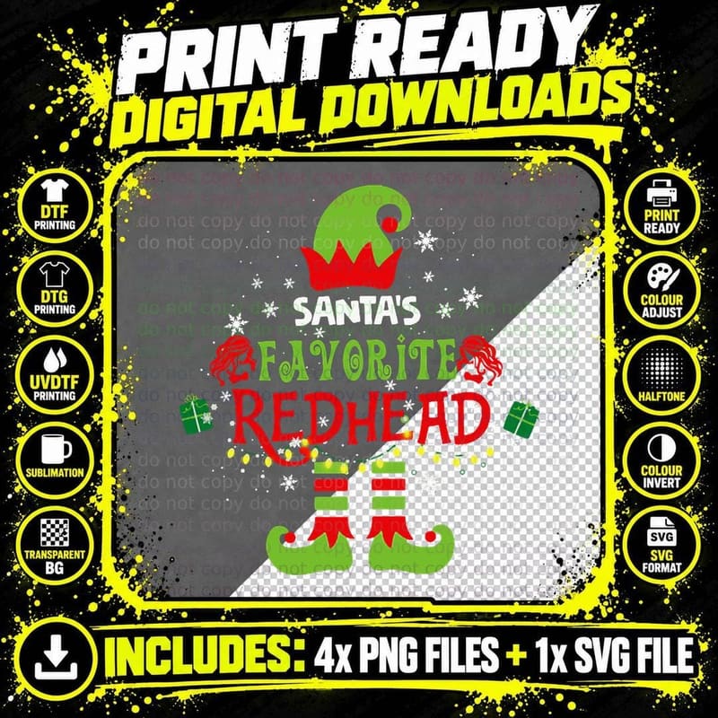 Santa's Favorite Redhead - Funny Redhead Christmas Gift Png SVG Digital Bundle