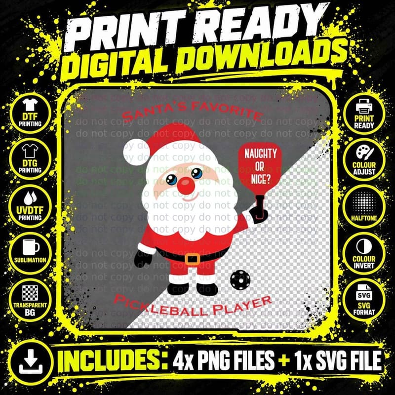 Santa's Favourite Pickleball Player T-Shirt Png SVG Digital Bundle