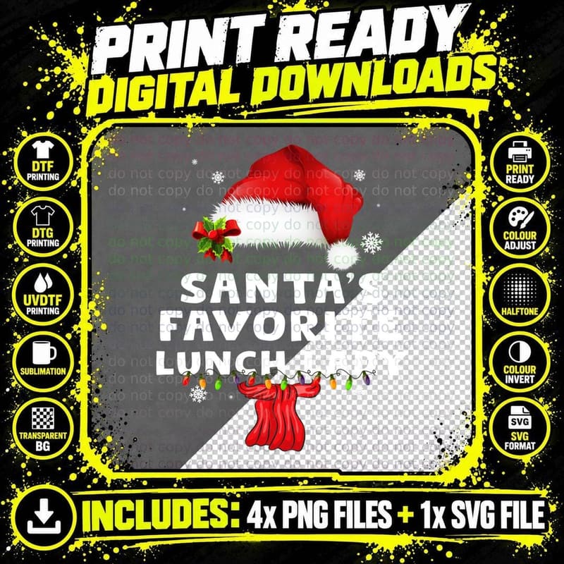Santas Favorite Lunch Lady Christmas Santa Claus Gift Png SVG Digital Bundle