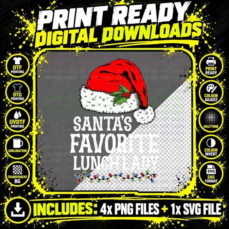 Santas Favorite Lunch Lady Christmas Santa Claus Tree Png SVG Digital Bundle