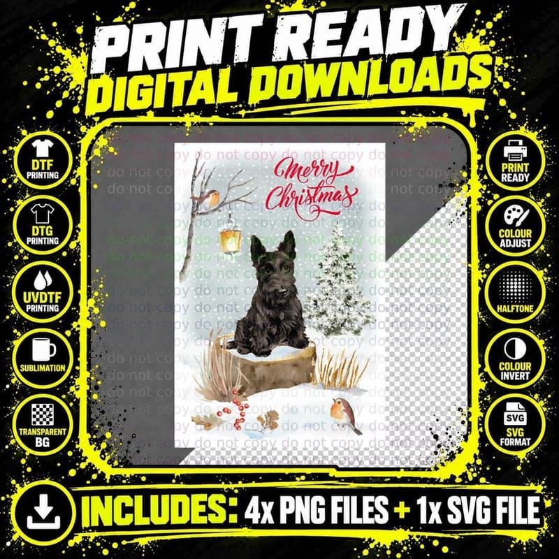 Scottish Terrier Scottie Merry Christmas Santa Dog Png SVG Digital Bundle