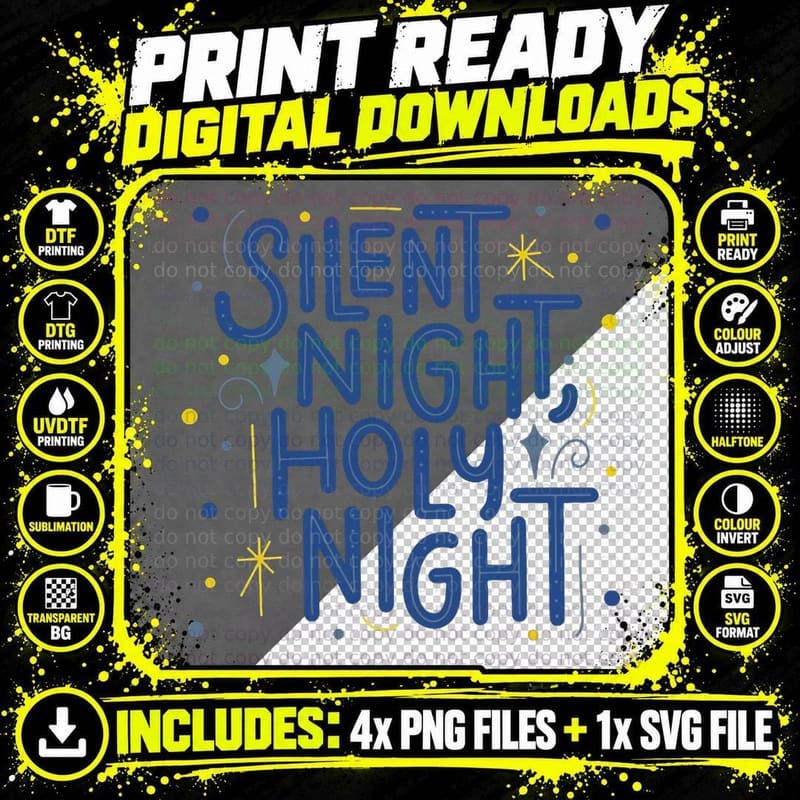 Silent Night Holy Night Crewneck Sweatshirt T-Shirt Png SVG Digital Bundle