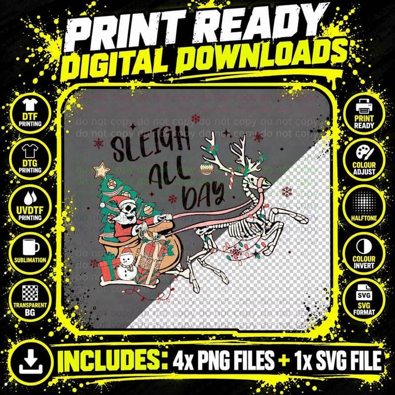 Skeletons Sleigh All Day Crewneck Sweatshirt T-Shirt Png SVG Digital Bundle