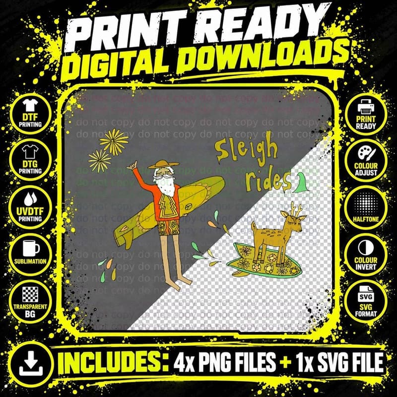 Sleigh Rides Christmas Cheer Retro Surf Art by Surfy Png SVG Digital Bundle