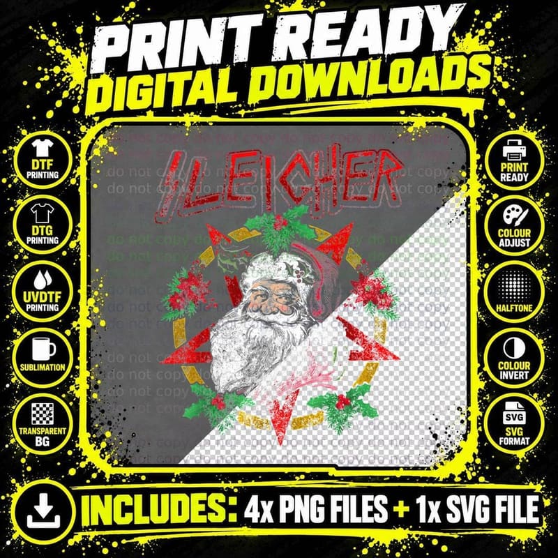 Sleigher Heavy Metal Santa Claus Christmas Xmas Classic Png SVG Digital Bundle