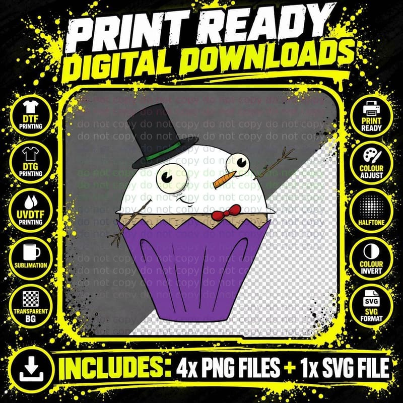Snowman Cupcake Crewneck Sweatshirt T-Shirt Png SVG Digital Bundle