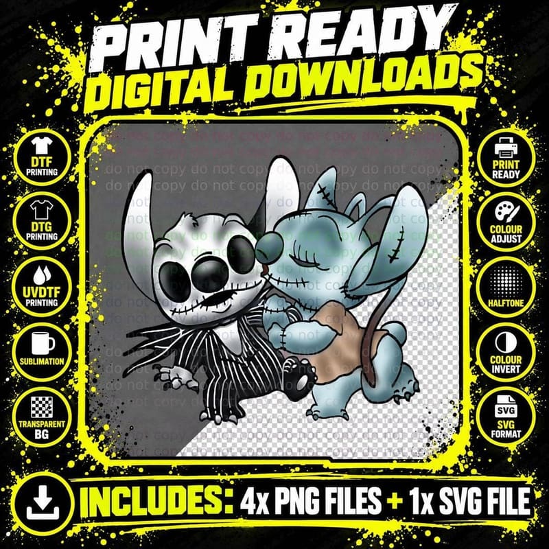 Stitch & Angel Nightmare Before Xmas Crewneck Sweatshirt Png SVG Digital Bundle
