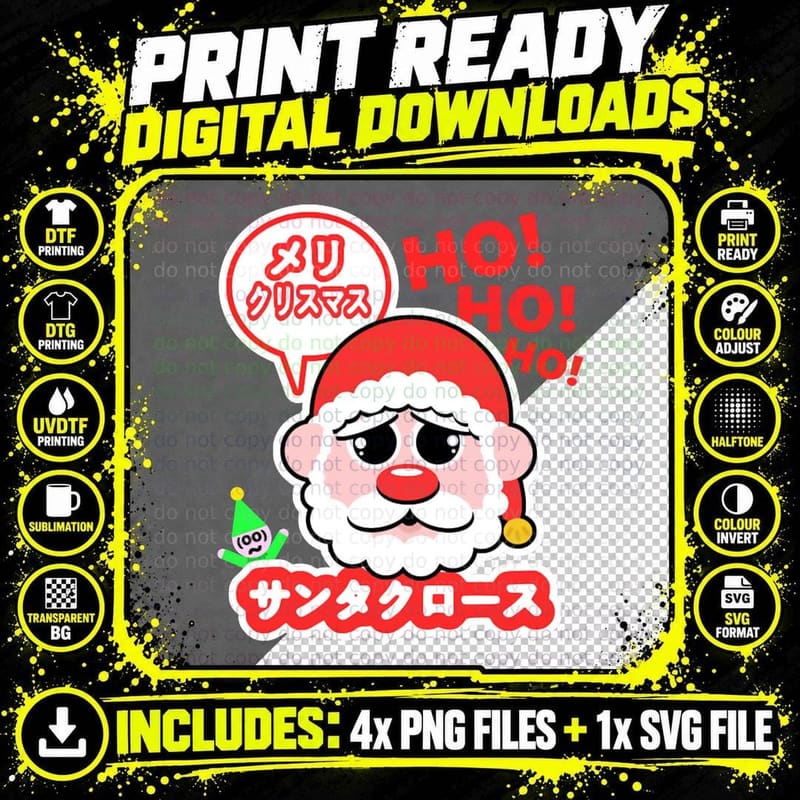 Super Kawaii Santa Claus Crewneck Sweatshirt Png SVG Digital Bundle