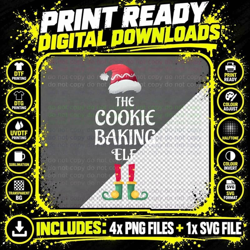 The Cookie Baking Elf Christmas Matching Pajama PJ Png SVG Digital Bundle