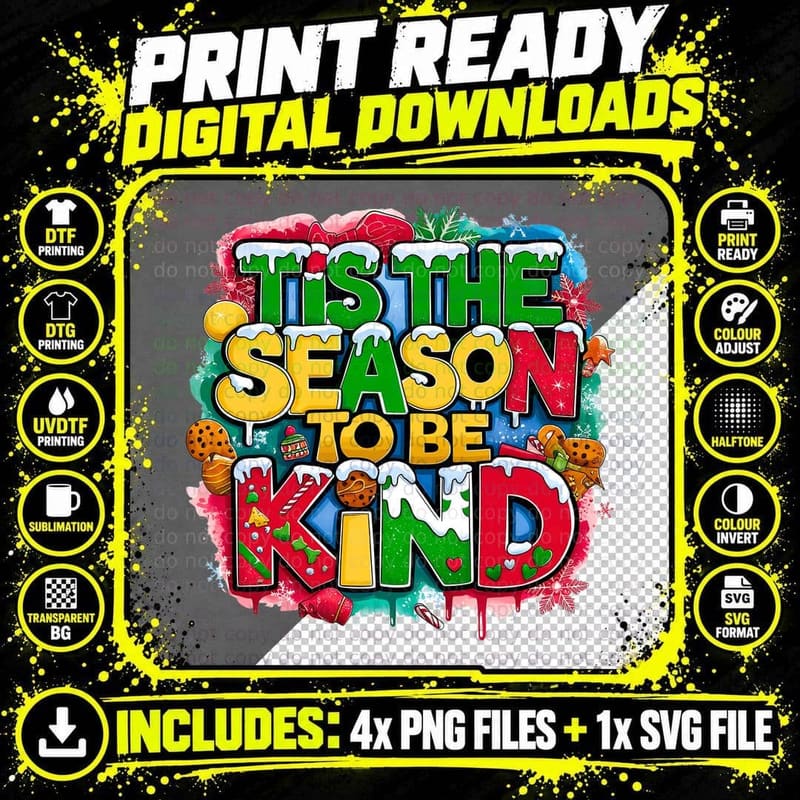 Tis the Season to Be Kind Christmas Holiday Positive Png SVG Digital Bundle