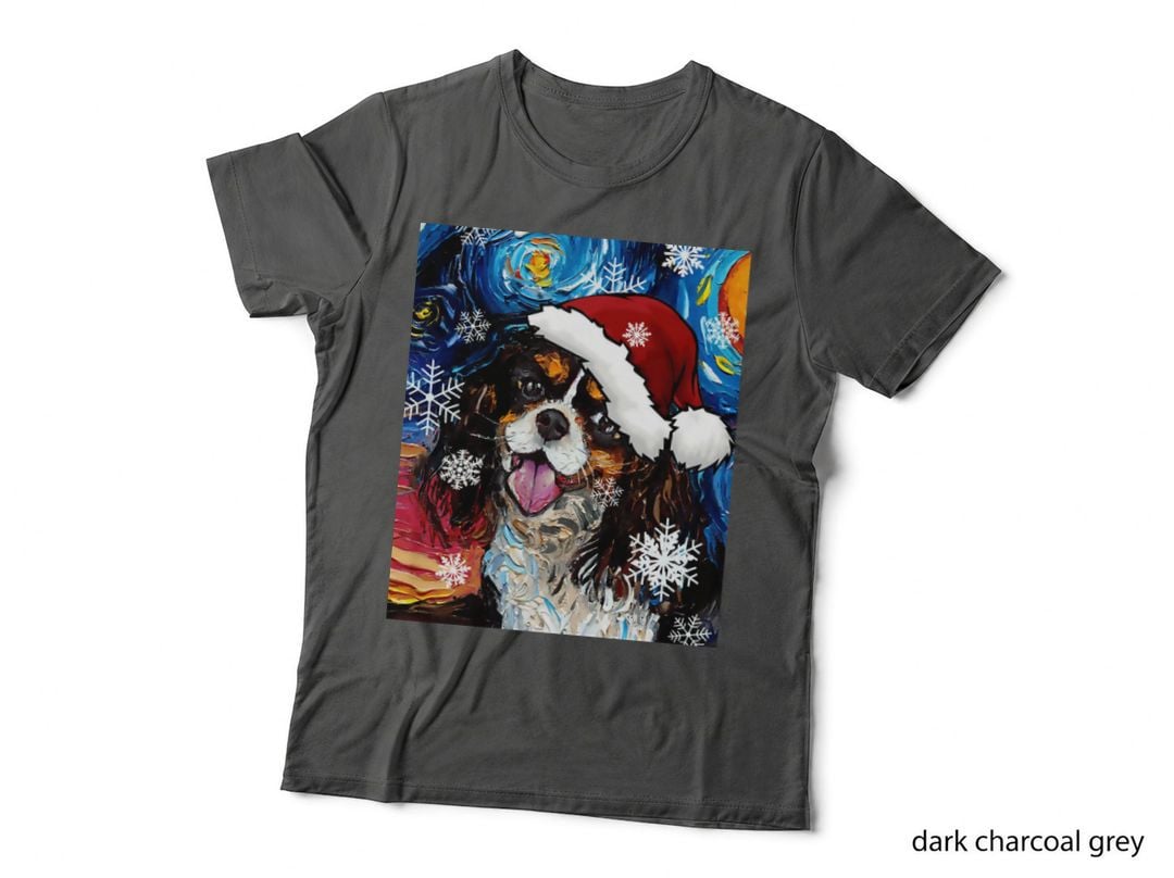 Tri Color Cavalier King Charles Spaniel Santa T-Shirt