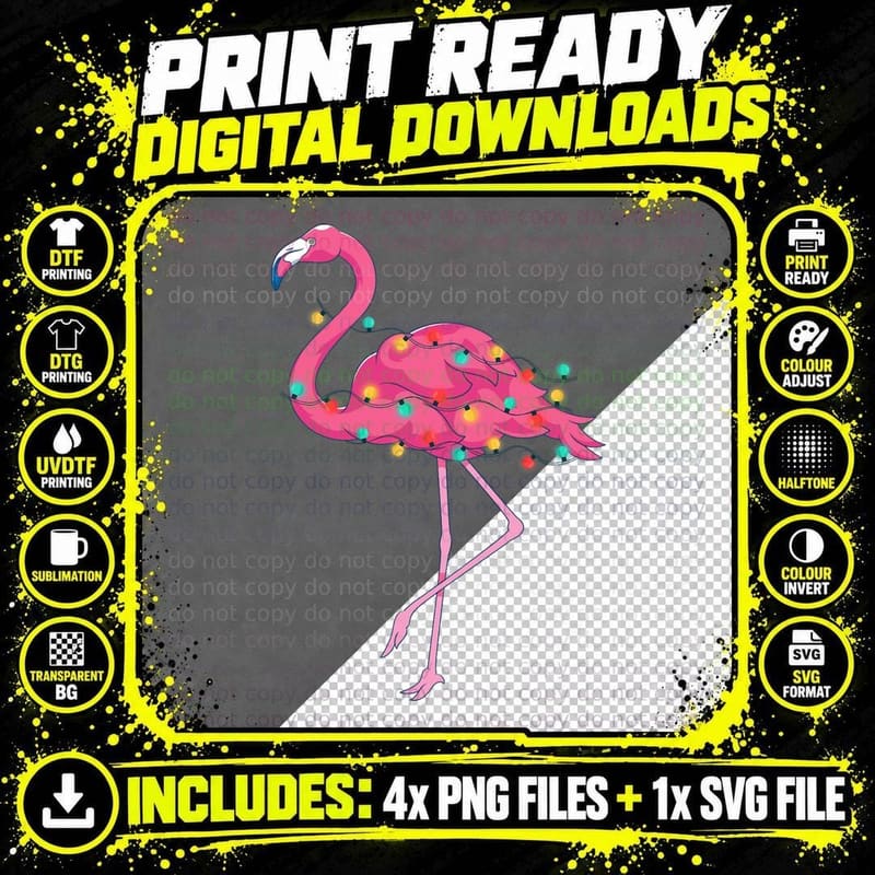 Tropical Pink Flamingo Hawaii Summer Xmas Christmas in Png SVG Digital Bundle