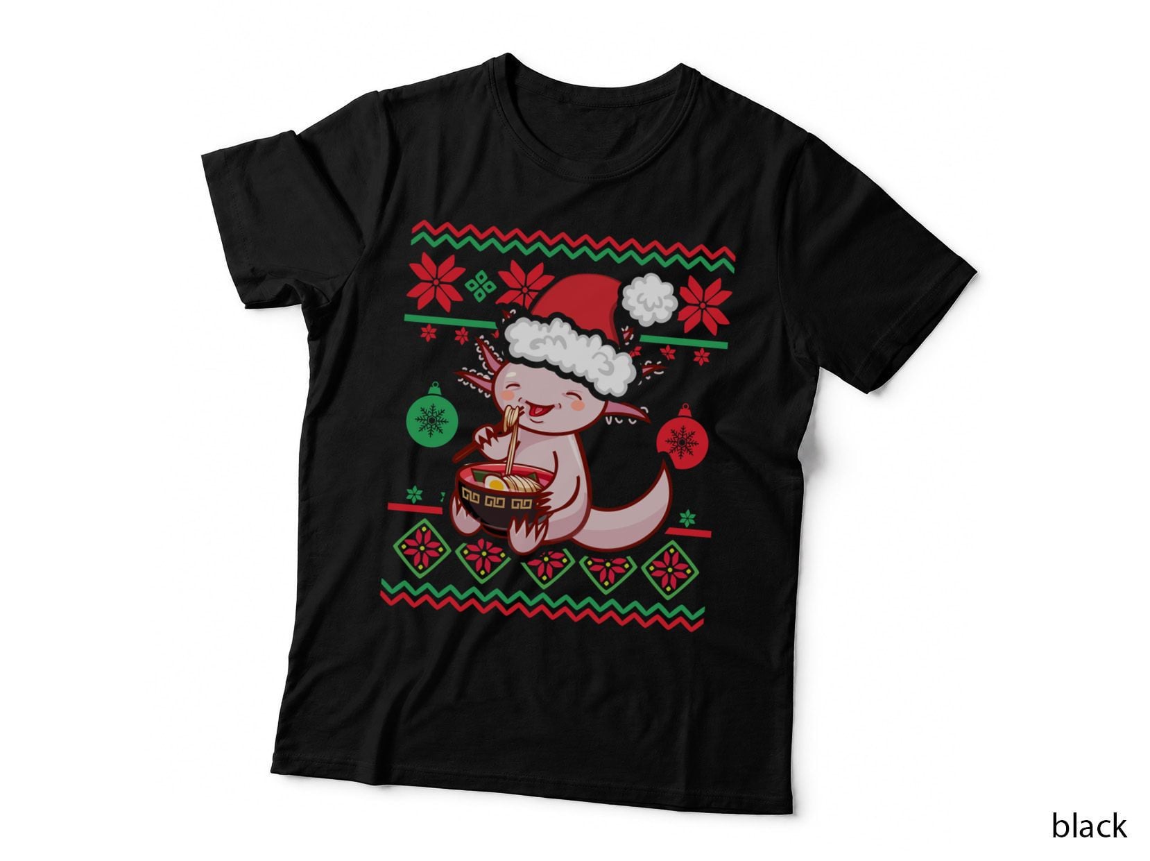 Ugly Anime Christmas Sweater Kawaii Axolotl Eating Ramen Noodle T-Shirt