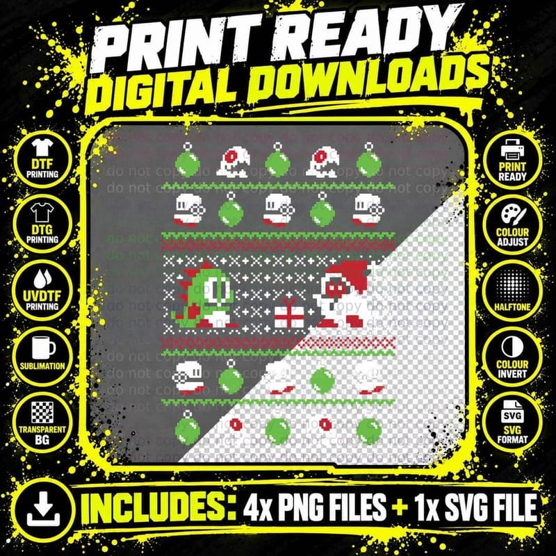 Ugly Christmas Sweater - Bubble Bobble T-Shirt Png SVG Digital Bundle