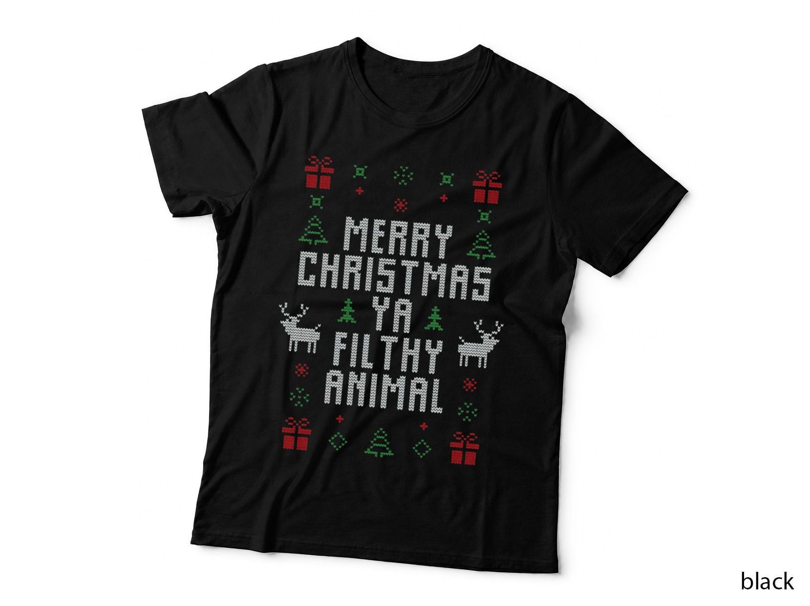 Ugly Christmas Sweater - Merry Christmas You Filthy Animal Funny T-Shirt