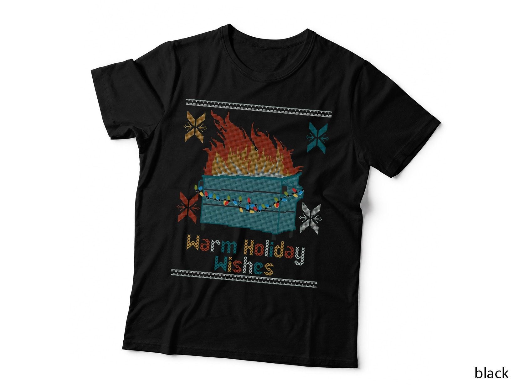 Ugly Christmas Sweater Design Dumpster Fire - Warm Holiday Wishes T-Shirt