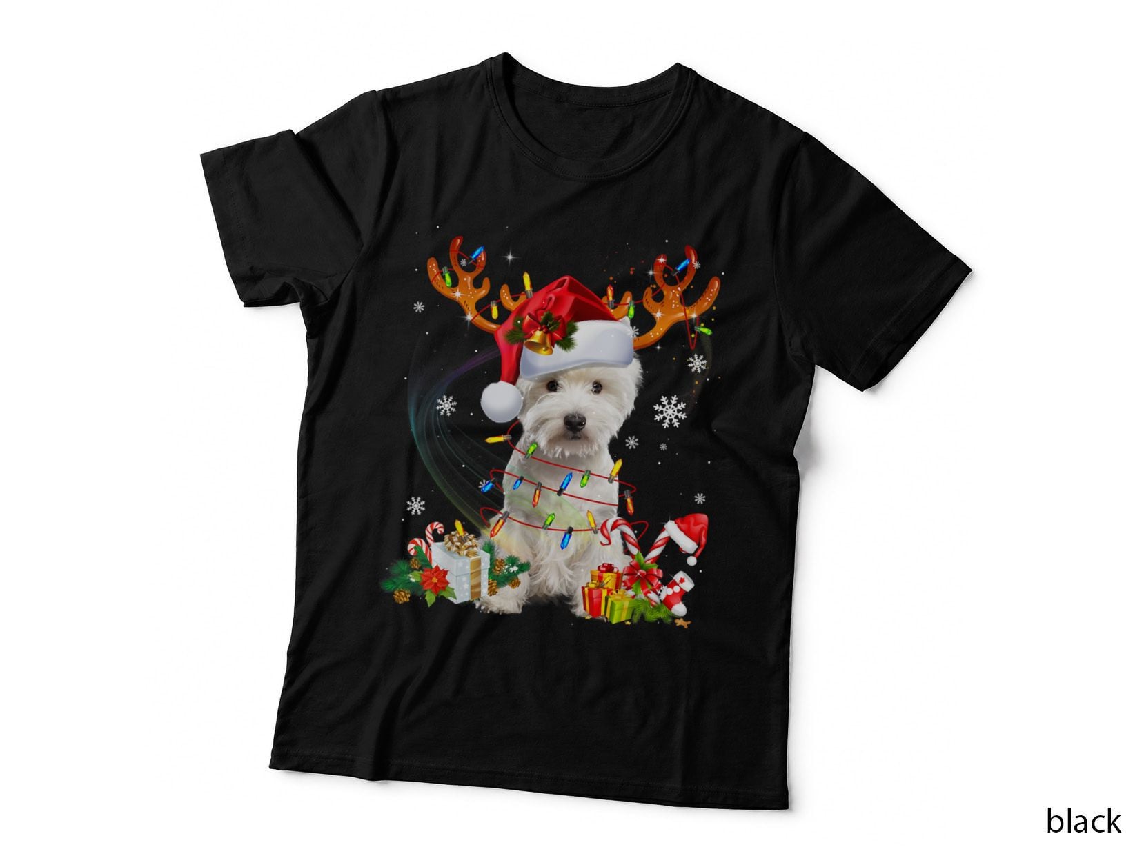 Westie Reindeer Christmas Lights Funny Dog Xmas Essential T-Shirt