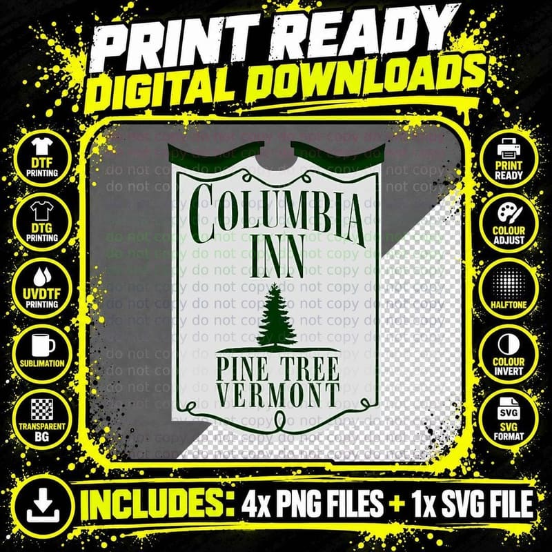 White Christmas Columbia Inn Pine Tree Vermont Crosby Png SVG Digital Bundle