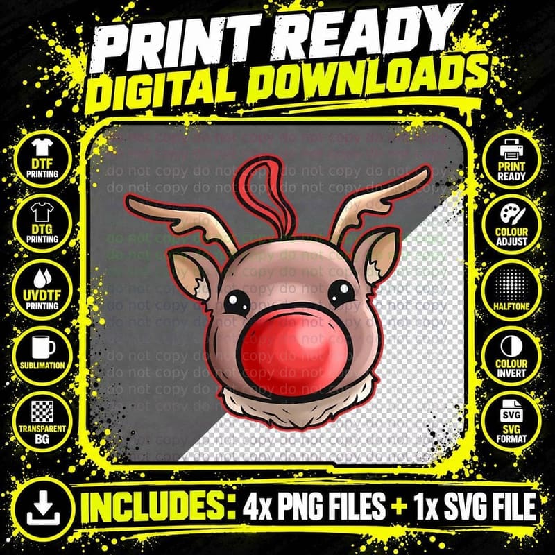 Xmas Christmas Tree Ball Globe Rudolph Reindeer Png SVG Digital Bundle