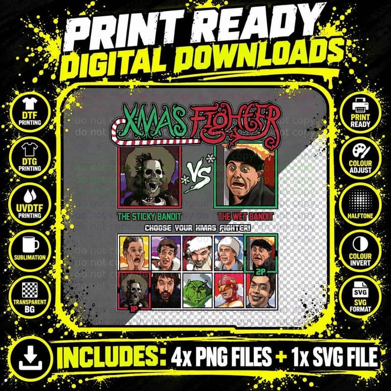 Xmas Fighter - Sticky Bandits vs Wet Bandits T-Shirt Png SVG Digital Bundle