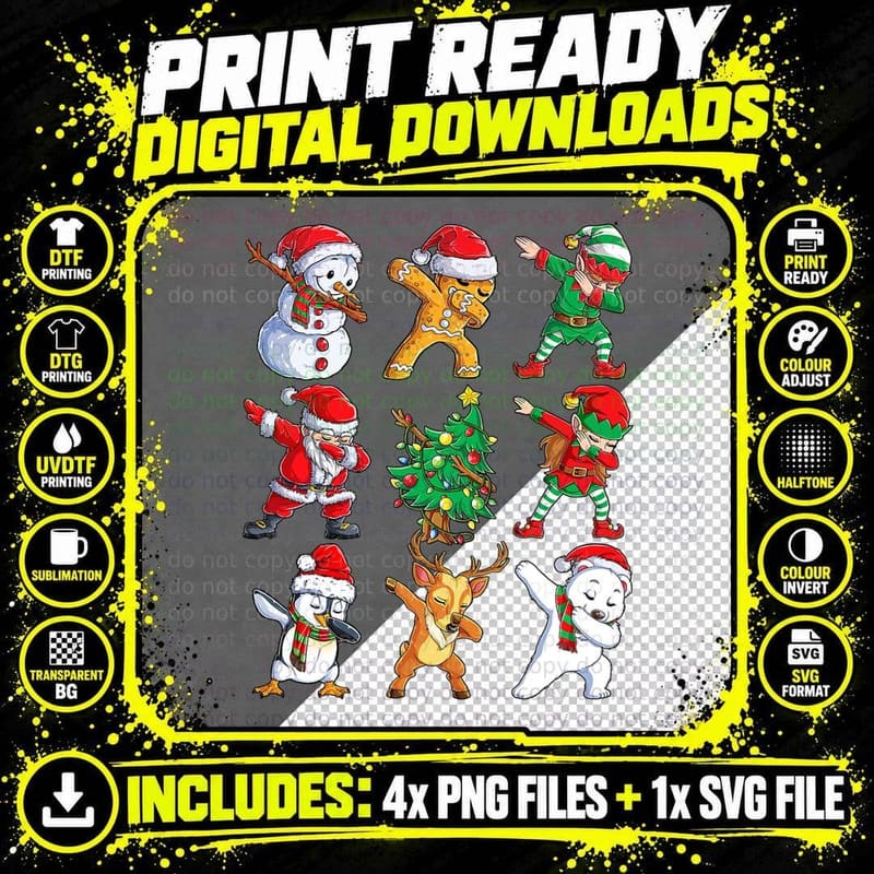 Dabbing Santa Elf Friends Christmas Boys Girls Men Xmas Png SVG Digital Bundle