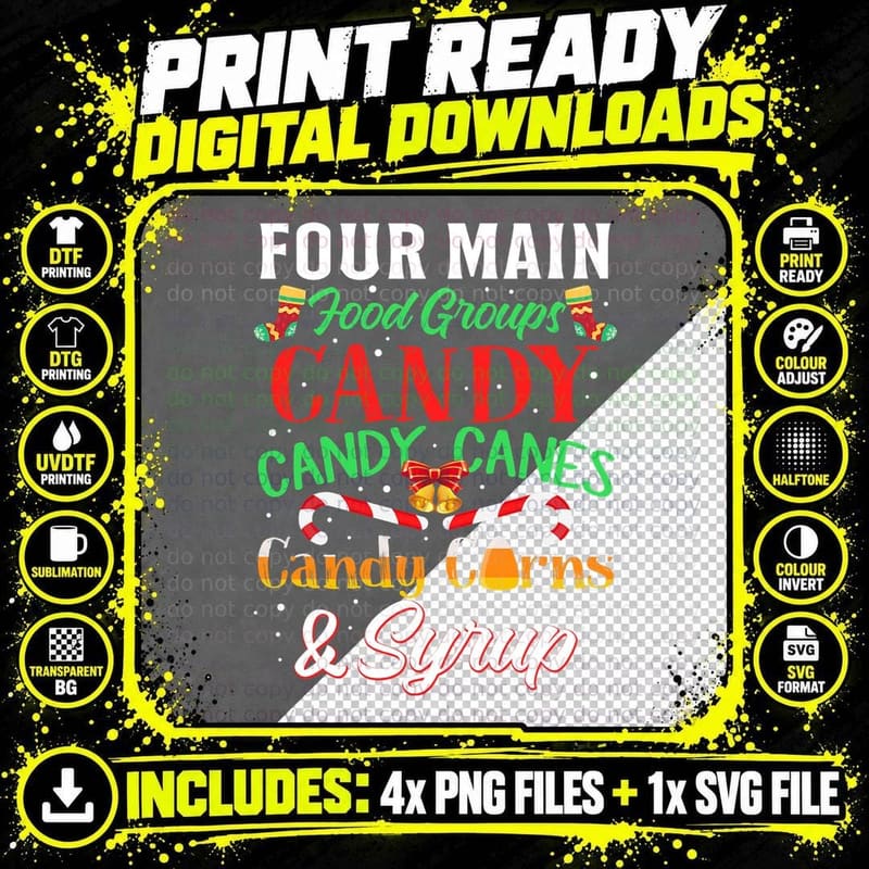 Four Main Food Groups Elf Buddy Christmas Pajama Xmas Png SVG Digital Bundle