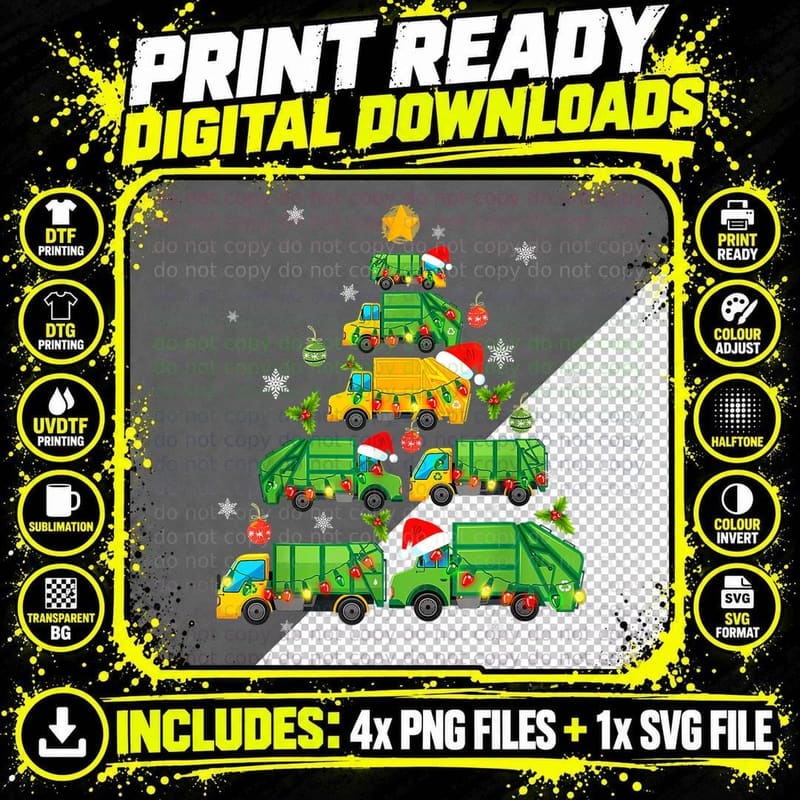 Garbage Truck Christmas Tree Ornament Decor Boys Kids Png SVG Digital Bundle