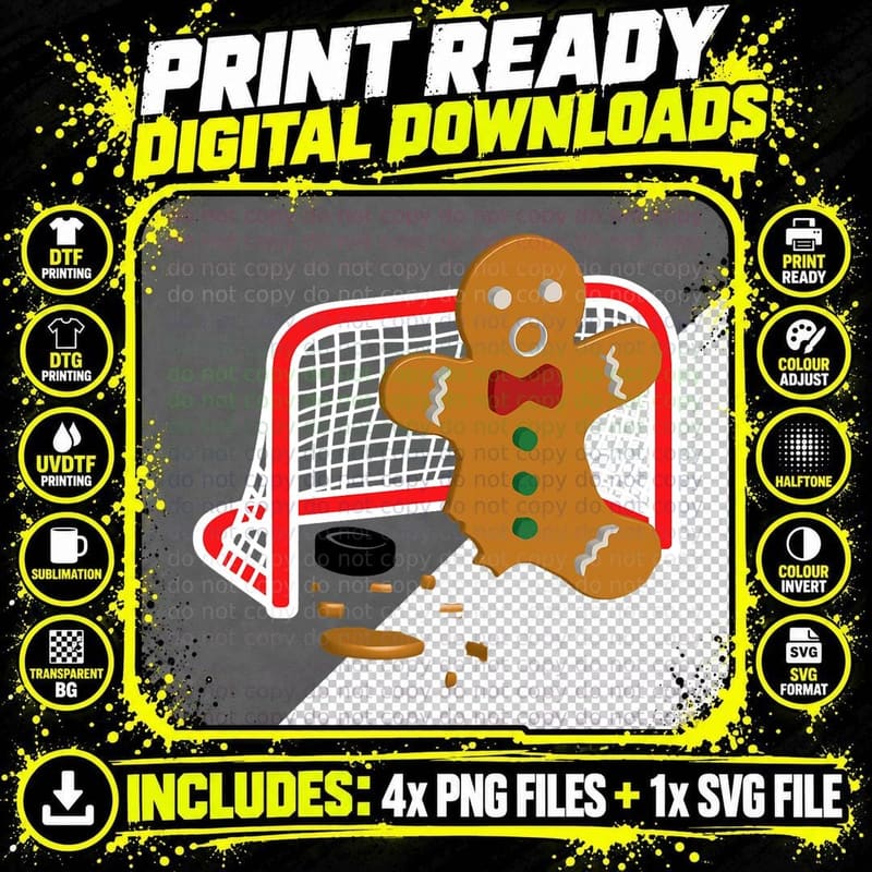 Hockey Goalie Funny Christmas Gingerbread Man Goalie Png SVG Digital Bundle