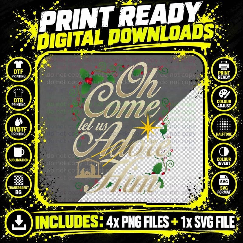 Oh Come Let Us Adore Him Nativity Christmas Religious Png SVG Digital Bundle