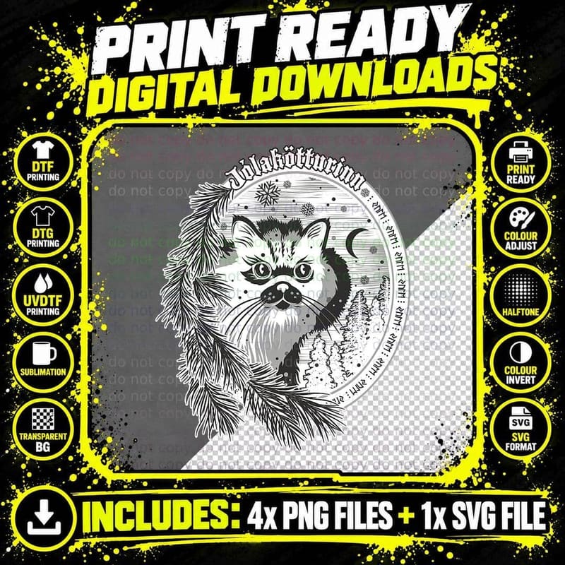 Yule Cat - Jolakotturinn - Icelandic Christmas Cat Png SVG Digital Bundle