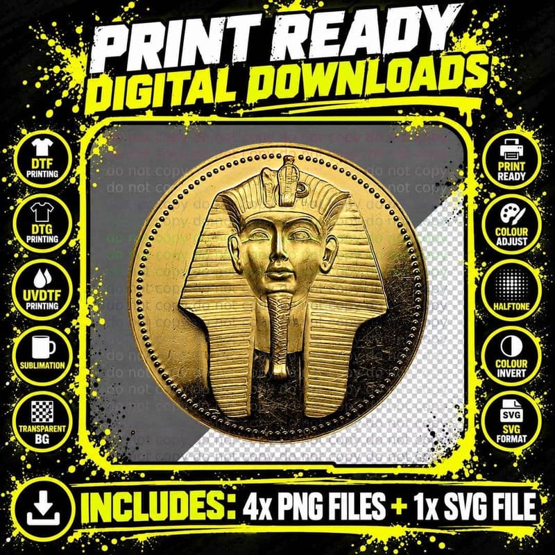 Ancient Egyptian Golden Pharaoh Coin Png SVG Digital Bundle