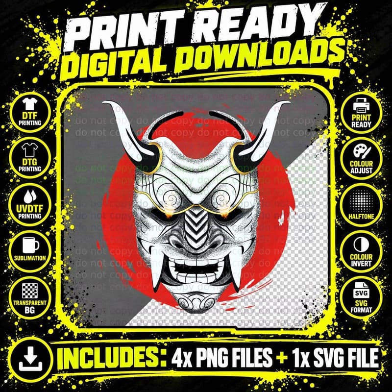 Ancient Samurai Japanese Oni Mask, Design Ogre Samurai Png SVG Digital Bundle