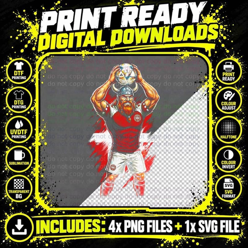Anthro Viking Footballer Bearded with Horned Helmet Red Png SVG Digital Bundle