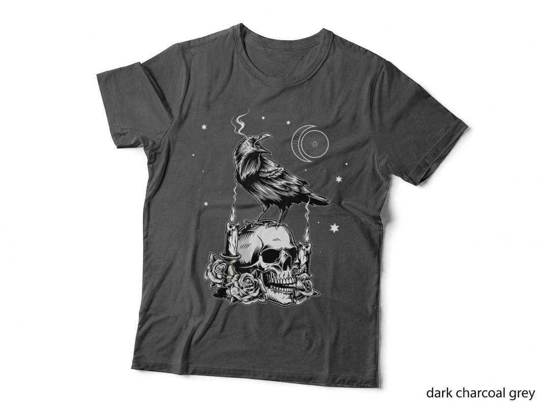 Black Crow Raven Skull Viking Norse Occult Gothic T-Shirt