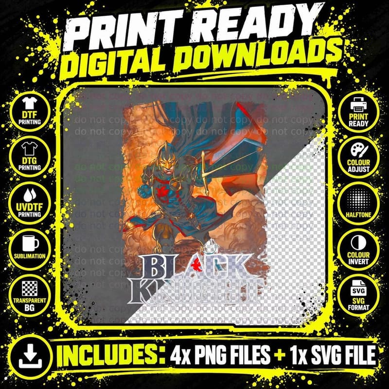 Black Knight Halftone Orange Red Warrior Medieval T-Shirt Png SVG Digital Bundle