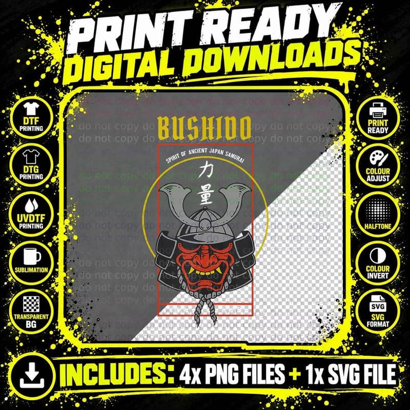 Bushido Code of Honor Samurai Ninja Japan Asian Kanji Png SVG Digital Bundle