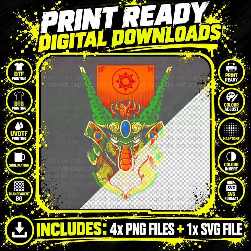 Cell Samurai T-Shirt, Fantasy Art Print Png SVG Digital Bundle