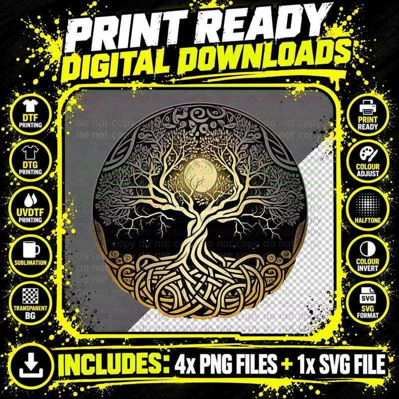Celtic Knot Tree of Life on Myths Nordic Yggdrasil Png SVG Digital Bundle
