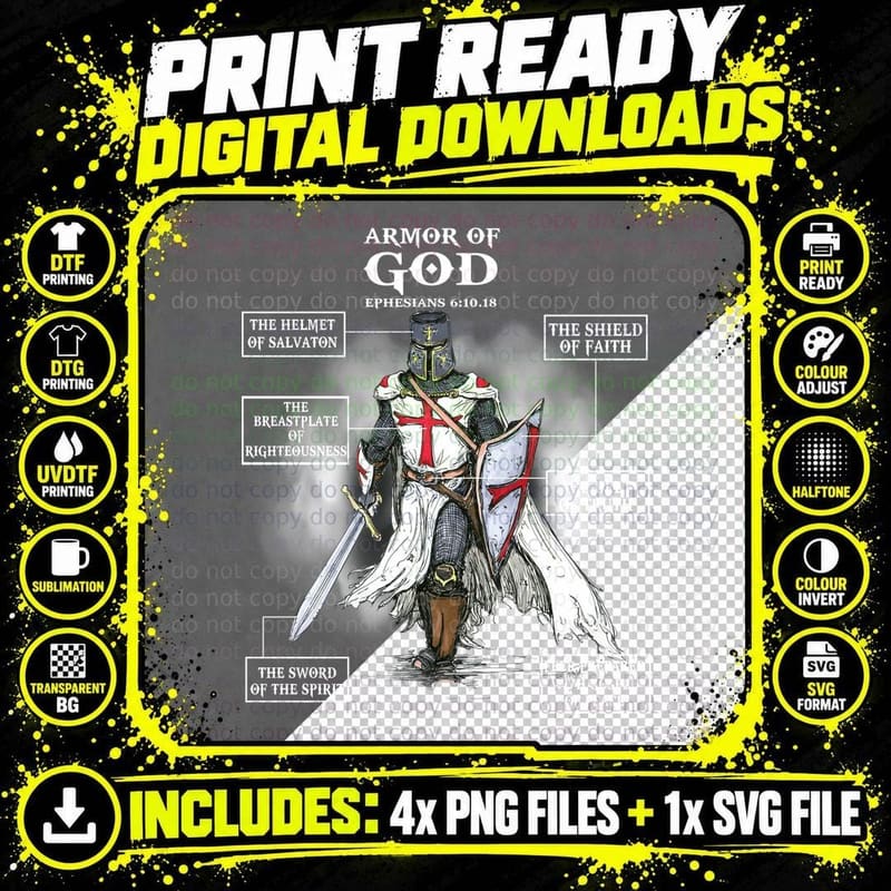 Crusader Knight T-Shirt, Medieval Armor Design Png SVG Digital Bundle