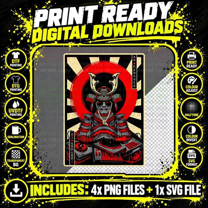 DJ Samurai Japanese Culture Music Warrior T-Shirt Png SVG Digital Bundle