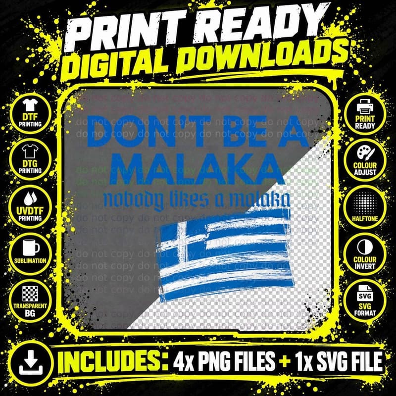 Don't Be a Malaka - Medusa Greek T-Shirt Png SVG Digital Bundle